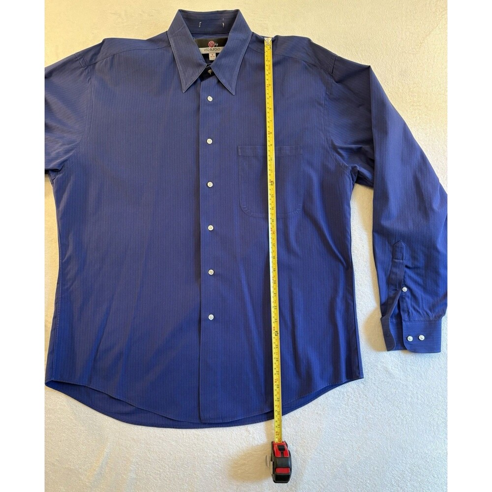 Vito Rufolo Mens 16 34/35 Blue Pinstripe Dress Shirt Long Sleeve Button Front - Picture 7 of 12